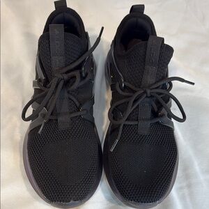 Aldo Brand, Woman’s Black Athletic Sneakers with holographic rubber soles, 7.5